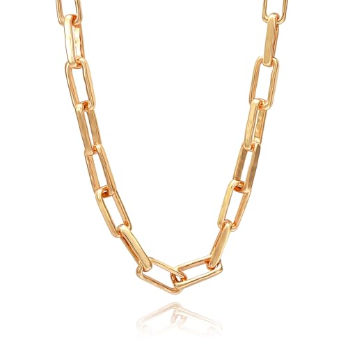 COBI Paperclip Chain Necklace for Women,Beaded Necklace,18K Gold /925 Sterling Silver Plated,Chunky Link Chain Necklace for Daily Wear,Ideal Gift for Her 17" - style: Paperclip-Gold
