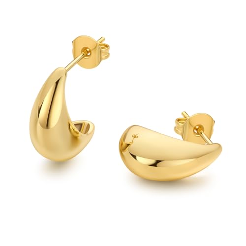 18K Gold Plated Huggie Hoop Earrings for Women, 925 Sterling Silver Post, Hypoallergenic Small Earrings - color: Curved Mini Hoops