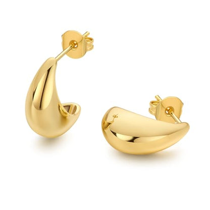 18K Gold Plated Huggie Hoop Earrings for Women, 925 Sterling Silver Post, Hypoallergenic Small Earrings - color: Curved Mini Hoops
