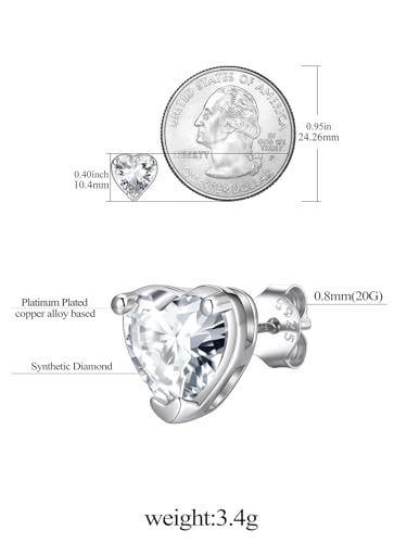 FindChic 2 Carat Birthstone Stud Earrings for Women, Round/Heart/Princess Cut Stud Earrings, Hypoallergenic Studs with 925 Sterling Silver Posts, 12 Months Birthday Jewelry Gift - color: 04. April-Diamond(Heart Cut)