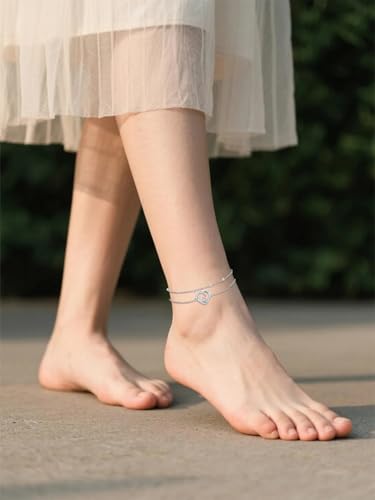 Dorunmo Initial Anklet 925 Sterling Silver Letter A-Z Layered Heart Anklet Beach Jewelry Birthday Gifts for Women - color: S