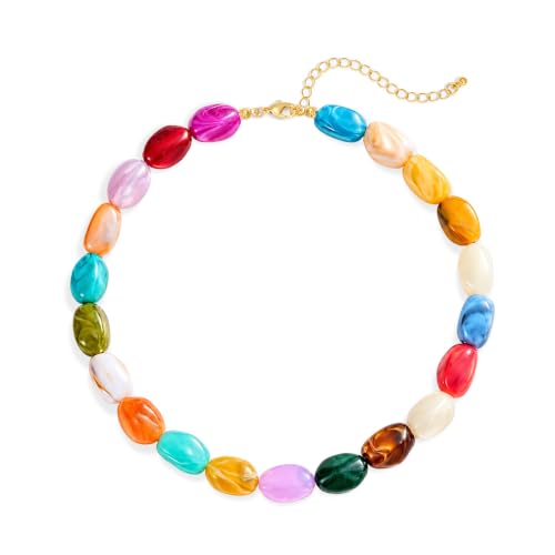 YUJIE Chunky Heart Pendant Necklace for Women- Exaggerated Statement Puff Heart Necklace with Acrylic Beaded Chain - color: A-Multi colour bead