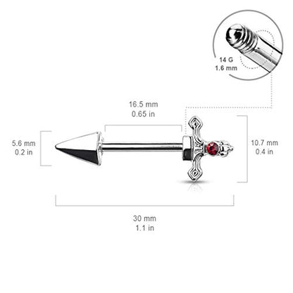 Pierced Owl - 14GA 316L Stainless Steel Red Gem Set Dagger Nipple Barbells, Sold as A Pair - style: Silver Tone