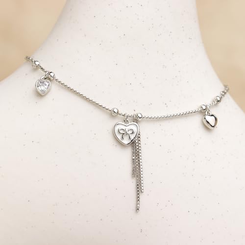 Sonateomber Gold Waterproof Ankle Bracelets for Women, Dainty Cute Adjustable Foot Non tarnish Anklets Summer Beach Jewelry Gifts - color: Silver Heart