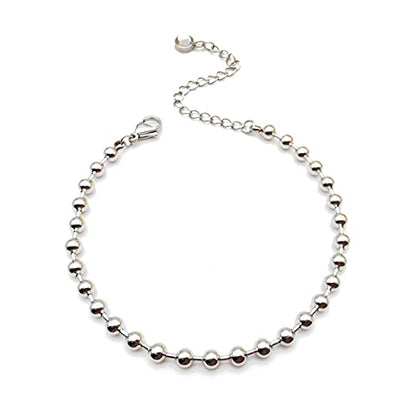 Dainty Bracelets for Women Paperclip Chain Bangles Handmade Tiny Cute Oval and Round Beaded Bracelet 316L Stainless Steel Jewelry Gift for Best Friend - style: Beads Chain 4mm Silver