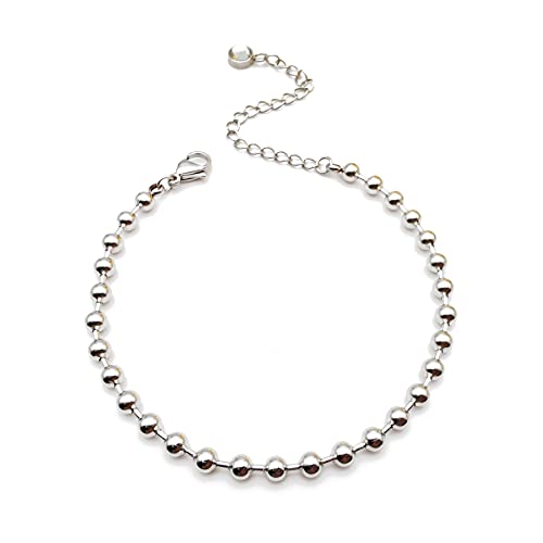 Dainty Bracelets for Women Paperclip Chain Bangles Handmade Tiny Cute Oval and Round Beaded Bracelet 316L Stainless Steel Jewelry Gift for Best Friend - style: Beads Chain 4mm Silver