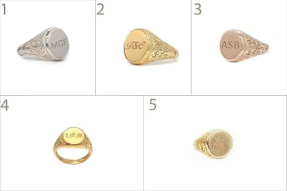 Unisex Oval Custom Signet Ring in Solid Gold 9K, 14K, & 18K, Personalized Initial Engraved Chevalier Ring, Crest design