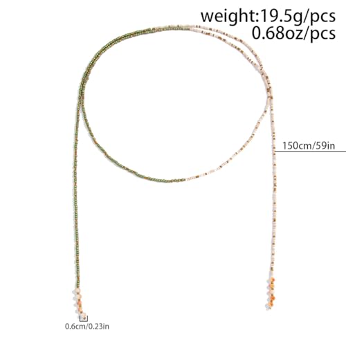GYRMMUE Colorful Seed Bead Lariat Necklace for Women Boho Y Drop Beaded Choker Adjustable Multi Strand Wrap Necklaces Dainty Long Tassel Rice Bead Necklaces Everyday Party Jewelry - color: Green