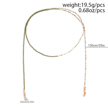 GYRMMUE Colorful Seed Bead Lariat Necklace for Women Boho Y Drop Beaded Choker Adjustable Multi Strand Wrap Necklaces Dainty Long Tassel Rice Bead Necklaces Everyday Party Jewelry - color: Green