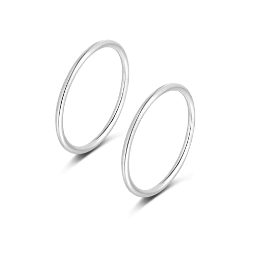 CANDYFANCY 925 Sterling Silver 1.2mm Stacking Midi Thin Rings Thumb Pinky Ring Stack Knuckle Rings for Women Band Ring Size 2.5-8.5 - color: silver-2pcs, size: 5