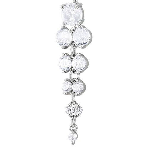 COOLSTEELANDBEYOND Belly Button Ring with Multi Cubic Zirconia Dangle, Elegant Crystal Drop Navel Piercing Jewelry