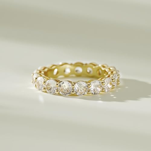 LUCA SMITH 14K Gold Filled Eternity Ring for Women - Wedding & Promise & Engagement Band Rings - Stackable Gold Rings Round Cubic Zirconia Jewelry - Tarnish Free Perfect for Sensitive Skin