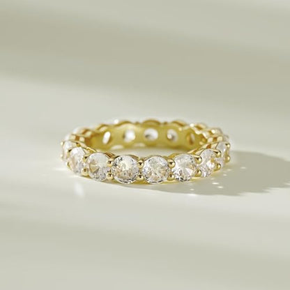 LUCA SMITH 14K Gold Filled Eternity Ring for Women - Wedding & Promise & Engagement Band Rings - Stackable Gold Rings Round Cubic Zirconia Jewelry - Tarnish Free Perfect for Sensitive Skin