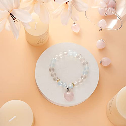 10Pcs Heart Stone Charm Pendants Natural Rose Quartz Gemstone Pendants with Platinum Brass Loops for DIY Necklace Keychains Earring Crafts Supplies - color: Rose Quartz