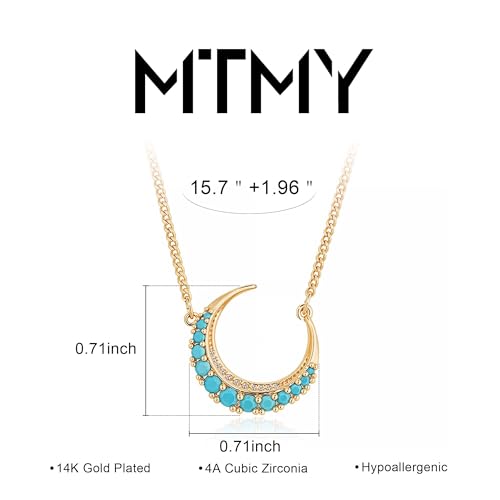 MTMY Gold Moon Pendant Necklace for Women,14K Gold Plated Dainty Chain Crescent Moon Sun Star Necklace Jewelry - style: tur crescent