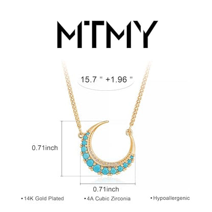 MTMY Gold Moon Pendant Necklace for Women,14K Gold Plated Dainty Chain Crescent Moon Sun Star Necklace Jewelry - style: tur crescent