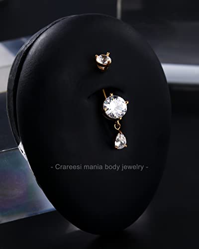 Belly Button Ring Dangle Belly Rings 316L Surgical Steel Belly Button Piercing Jewelry Teardrop Navel Ring for Women - color: Gold-CLCZ-10mm