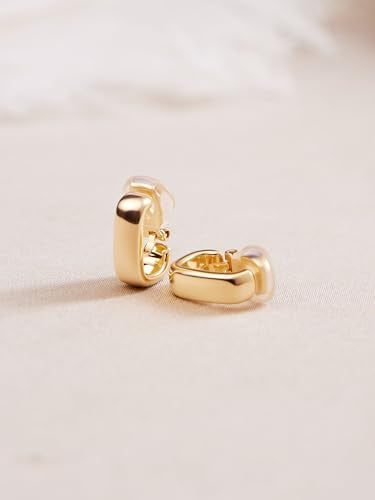 FAN&LOUIS Gold Clip On Earrings for Women，24K Gold Plated Chunky Hoop Earrings for Non-Pierced Ears Small Hypoallergenic Lightweight U Shaped Clip-On - style: Gold