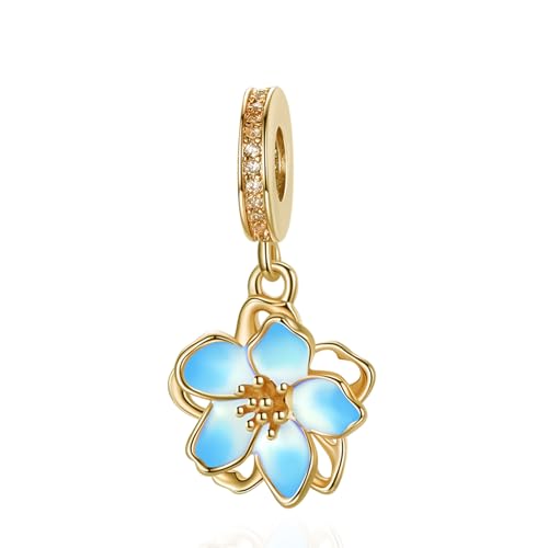 14K Gold Plated Silver Charms for Pandora, Women Heart Family Love Pet Animal Bead Dangle for Bracelets Necklace Jewelry Gift - color: B-Golden -Cherry Blossoms
