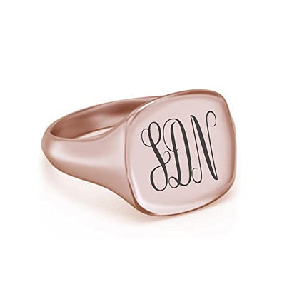 Personalized Monogram 3 Letters Engraved Square Charm Initial Signet Ring Jewelry - color: Rose Gold