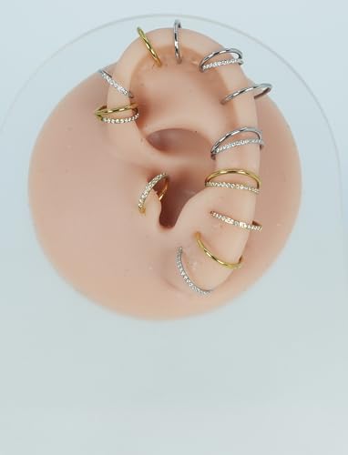 16G 18G 6mm 8mm 10mm Hinged Clicker Segment CZ Twisted Clicker Nose Rings Hoop Helix Cartilage Daith Tragus Sleeper Earrings Body Piercing for Women Men - style: 18G - 8mm - 3Pcs Gold - 2 Layer