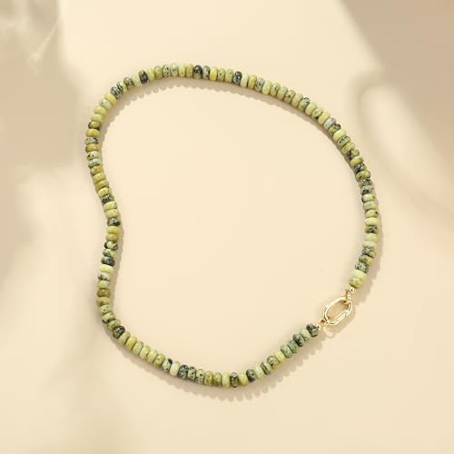 CONRAN KREMIX Colorful Stone Beaded Necklace for Women,Natural Gemstone Bead Choker Necklaces Boho Summer Beach Layering Necklace Jewelry Gift for Women - color: Yellow Turquoise