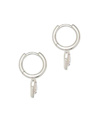 Kendra Scott Ari Heart Huggie Earrings for Women, Fashion Jewelry - color: RHODIUM - IVORY MOTHER OF PEARL