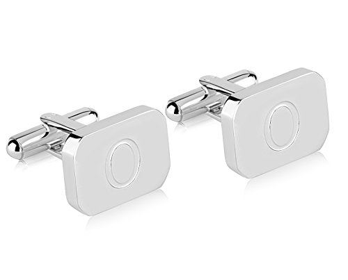18K White-Gold Plated Initial Engraved Stainless Steel Men’s Cufflinks With Gift Box -Personalized Alphabet Letter’s A-Z By Lux & Pair - style: O- White Gold