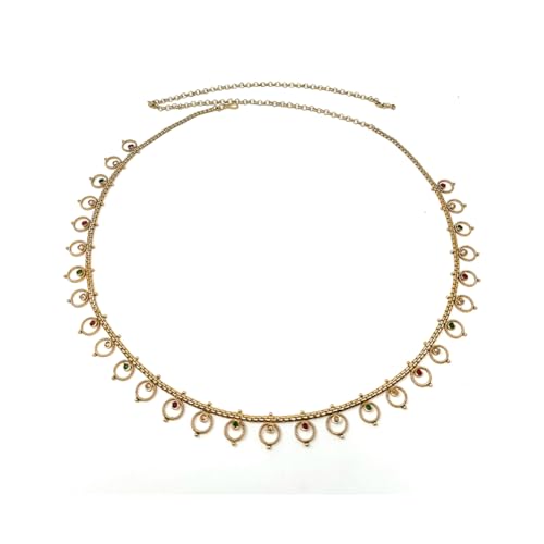 Duel On Jewel Indian Kamarbandh Waist Belt for Women, Gold Plated Waist Belly Dancer’s Chain with Zircon Accents, Adjustable Bridal Wedding Dandiya Party Dance Jewelry, Traditional Ethnic Hip Chain - style: Bollywood