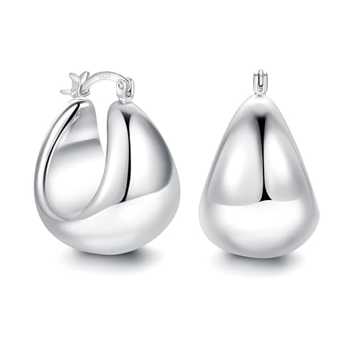 OOOPEL Gold Hoop Earrings for Women,925 Sterling Silver Chunky Hoop Earrings Hypoallergenic Lightweight 14K Gold Plated Thick Gold Hoops for Women 22mm 26mm - color: Silver-26MM