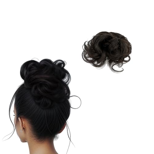 Brown Black Curly Messy Bun Wig Wavy Hair piece Easy Updo Extensions Claw Clips for Women Girls Natural Fake Wig Tie Headpiece - color: Black