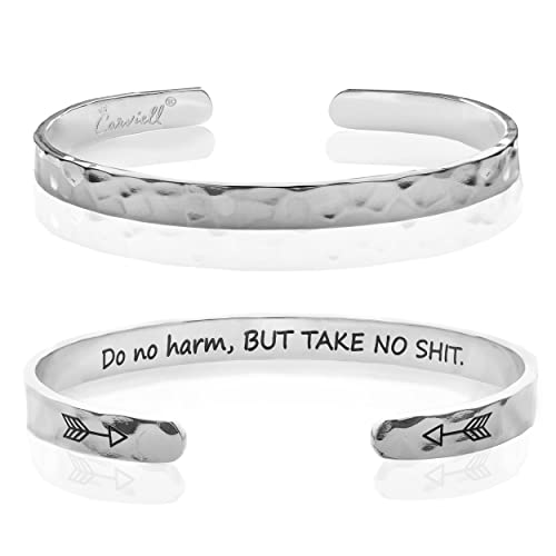 Bracelet - Gifts for Women – Inspirational, Friendships, Love, Mom, Daughters, Sisters, Christian, Graduations, Memorials & Wedding Gifts – 100+ Phrases – Stainless Steel, Gift Ready - color: BADASS Gift - Do no harm, BUT TAKE NO SH*T.