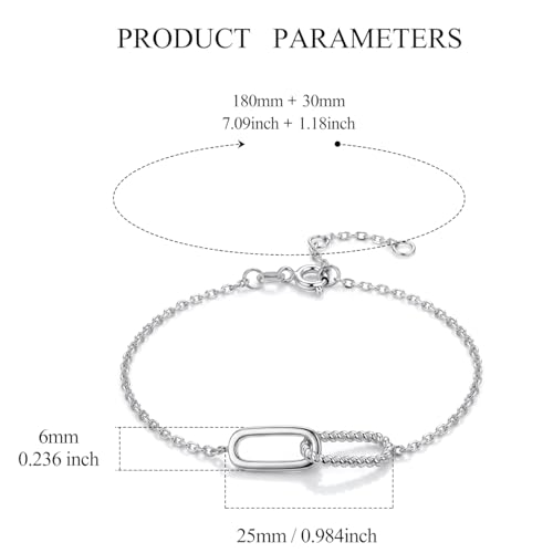 Dainty Lucky Four Leaf Clover Bracelets for Women, Trendy 14K Gold Plated Hypoallergeni Cubic Zirconia Bracelets Cute Paperclip Interlocking Adjustable Chain - color: Silver Paperclip Bracelet