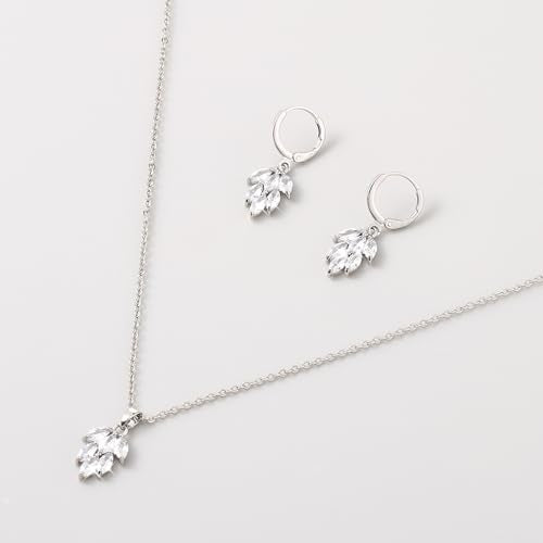 DHQH Bridesmaid Necklace Earrings Set Gifts I Couldn't Say I DO Without You Cubic Zirconia Leaf Pendant Necklace Bridesmaid Proposal Gift Set of 4 6 - color: white leaf -6