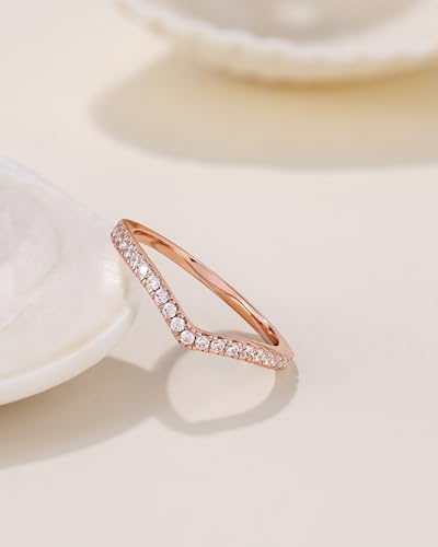 TIGRADE Cubic Zirconia Eternity Band V Shape CZ Stacking Engagement Ring for Women Size 3-12.5 - color: Rose Gold