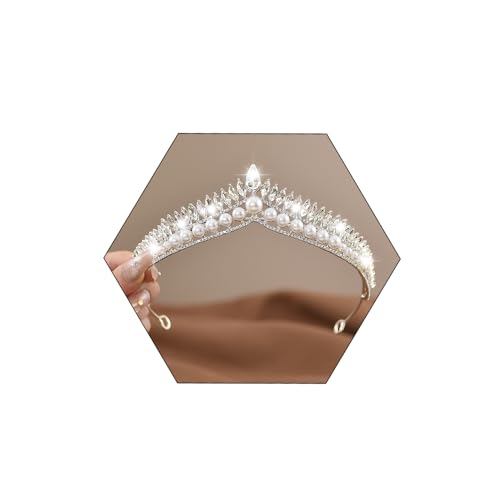Wedding Crystal Tiara for Women Elegant Bridal Pearl Rhinestone Crown Swan Queen Princess Costume Crown Star Crystal Headpiece Accessory for Cosplay Birthday Party - color: Pearl 3
