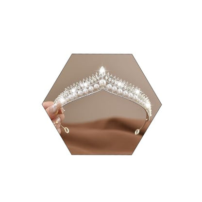 Wedding Crystal Tiara for Women Elegant Bridal Pearl Rhinestone Crown Swan Queen Princess Costume Crown Star Crystal Headpiece Accessory for Cosplay Birthday Party - color: Pearl 3
