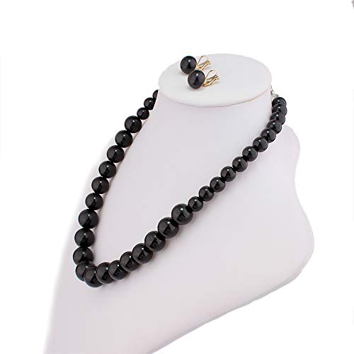 Bridal Wedding Faux Pearl Statement Necklace and Clip on Earrings Bracelet Jewelry Sets Women Bib Choker Necklace - color: Black