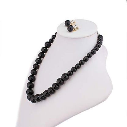 Bridal Wedding Faux Pearl Statement Necklace and Clip on Earrings Bracelet Jewelry Sets Women Bib Choker Necklace - color: Black