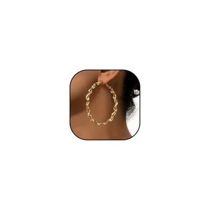 Twisted Rope Hoop Earrings for Women Chunky Big Large Hoop Earrings Minimalist Round Circle Huggie Hoops Earrings Gift - color: gold-tone