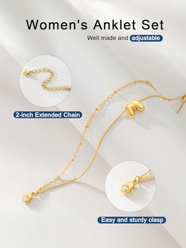 ChainsProMax Initial Ankle Bracelets for Women, Waterproof Anklets Bracelet Adjustable Summer Beach Women Foot Jewelry, Stainless Steel/Gold Plated-Send Gift Box/Letter A-Z - color: Gold Plated-M