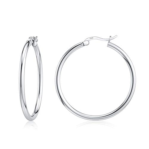 JIAYIQI Sterling Silver Hoop Earrings 18K White Gold Plated Silver Circle Endless Earrings Hoops Jewelry Lightweight Hoop Earring for Women Diameter 10,14,16,18,20,25,30,35,40,50,60mm - style: Silver-30mm