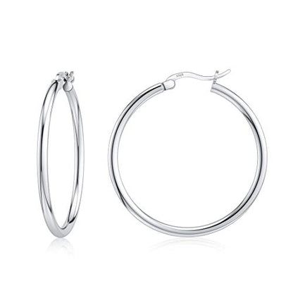 JIAYIQI Sterling Silver Hoop Earrings 18K White Gold Plated Silver Circle Endless Earrings Hoops Jewelry Lightweight Hoop Earring for Women Diameter 10,14,16,18,20,25,30,35,40,50,60mm - style: Silver-30mm