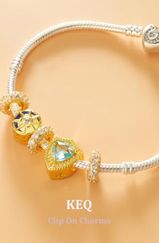 KEQ 925 Silver Spacer Stopper Bead Charms Clearance for Pandora Bracelets Birthstone CZ Always Stopper Birthday Gifts for Mom Grandmom Granddaughter Wife Sisters Friends - color: Golden(4 pcs)