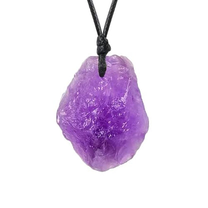 Natural Raw Crystal Necklace for Women Irregular Stone Necklaces Spiritual Gemstone Pendant with Adjustable Rope - color: A-Amethyst