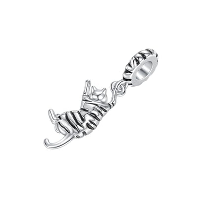Ginger Cat Playing Tabby Dangle Charm Compatible with Pandora Charms Bracelets with CZ Birthstones for Cat Lovers Women Mother's Day - style: Tabby Cat
