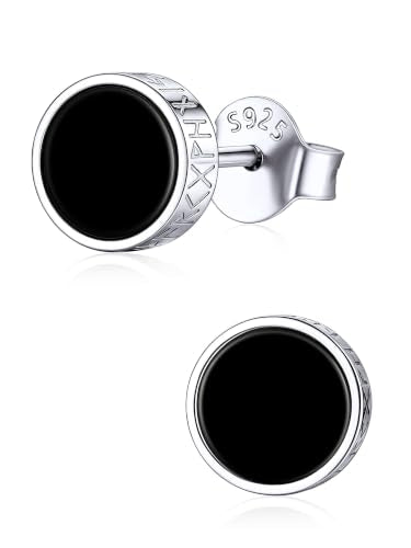 ChicSilver 925 Sterling Silver Viking Rune Natural Black Onyx Stud Earrings For Women Men - style: A: Side Runes-Silver 6mm