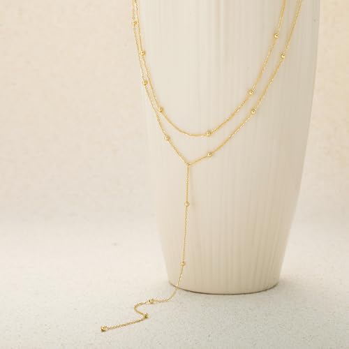 Foxgirl Lariat Gold Necklace for Women, Dainty Long Necklace 14k Gold Plated/Silver Y-Shaped Pendant Necklace Trendy Layered Cz Beaded Chain Drop Necklaces Simple Gold Jewelry For Women Gift - color: sterling silver Y Necklace