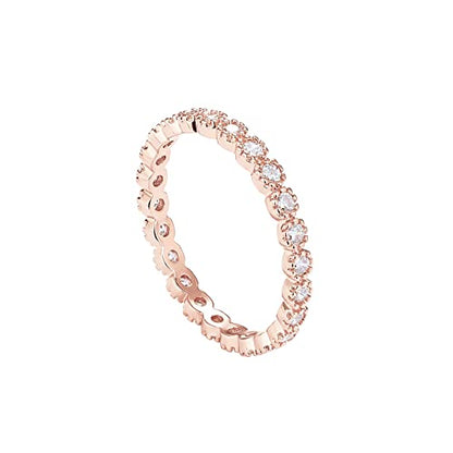 PAVOI 14K Gold Plated Rings Cubic Zirconia Band | Marquise Milgrain Eternity Bands | Gold Rings for Women - color: Rose Gold, size: 6