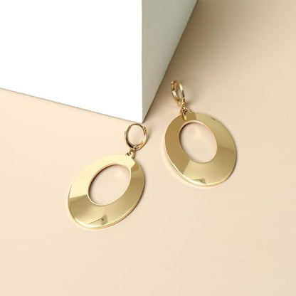 Dangle Hoop Earrings for Women,14k Gold/Silver Plated Geometric Hoops Earrings with High Polished Surface,Hypoallergenic Huggie Drop & Dangle earrings for Women - color: Oval-G